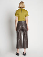 Back full length image of model wearing Leather Culottes in MOCHA