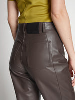 Detail image of model wearing Leather Culottes in MOCHA