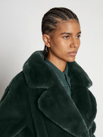 Detail image of model wearing Faux Fur Belted Coat in PINE