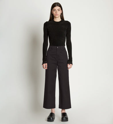 Front full length image of model wearing Cotton Twill Culottes in BLACK
