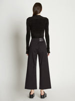 Back full length image of model wearing Cotton Twill Culottes in BLACK