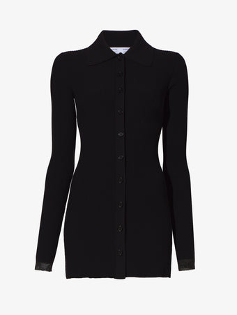 Still Life image of Rib Knit Fitted Cardigan in BLACK