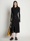 Front cropped image of model wearing Rib Knit Fitted Cardigan in BLACK