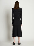 Back full length image of model wearing Rib Knit Fitted Cardigan in BLACK