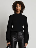Front cropped image of model wearing Bell Sleeve Cashfeel Sweater in BLACK
