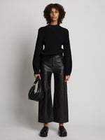 Front full length image of model wearing Bell Sleeve Cashfeel Sweater in BLACK