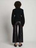 Back full length image of model wearing Bell Sleeve Cashfeel Sweater in BLACK