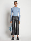 Front full length image of model wearing Cropped Turtleneck Chenille Sweater
 in PERIWINKLE