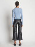 Back full length image of model wearing Cropped Turtleneck Chenille Sweater
 in PERIWINKLE