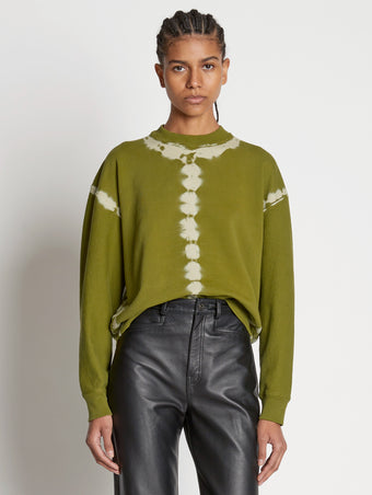 Front cropped image of model wearing Tie Dye Sweatshirt
 in AVOCADO/GREEN
