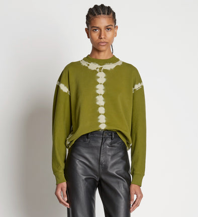 Front cropped image of model wearing Tie Dye Sweatshirt
 in AVOCADO/GREEN