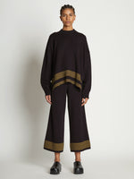 Front full length image of model wearing Cashmere Blend Sweatshirt in BLACK/DARK SAND
