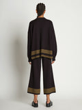 Back full length image of model wearing Cashmere Blend Sweatshirt in BLACK/DARK SAND