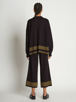Back full length image of model wearing Cashmere Blend Sweatshirt in BLACK/DARK SAND
