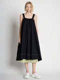 Front full length image of model wearing Drapey Suiting Belted Dress in BLACK