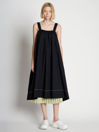 Front full length image of model wearing Drapey Suiting Belted Dress in BLACK
