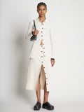 Front full length image of model wearing Rib Knit Button Front Skirt in CREAM