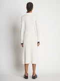Back full length image of model wearing Rib Knit Button Front Skirt in CREAM