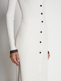 Detail image of model wearing Rib Knit Button Front Skirt in CREAM