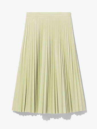 Flat image of Faux Leather Pleated Midi Skirt in green tea