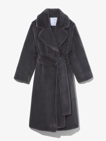 Still Life image of Faux Fur Belted Coat in DARK GREY
