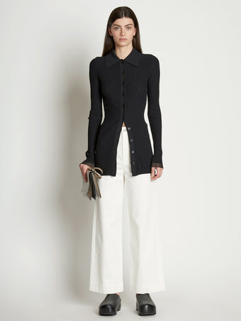Front full length image of model wearing Cotton Twill Culottes in OFF WHITE