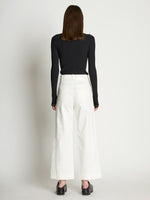 Back full length image of model wearing Cotton Twill Culottes in OFF WHITE