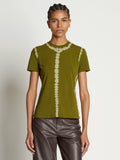 Front cropped image of model wearing Tie Dye T-Shirt in AVOCADO/GREEN