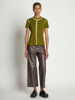 Front full length image of model wearing Tie Dye T-Shirt in AVOCADO/GREEN