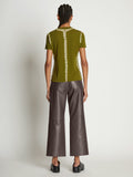 Back full length image of model wearing Tie Dye T-Shirt in AVOCADO/GREEN