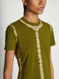 Detail image of model wearing Tie Dye T-Shirt in AVOCADO/GREEN