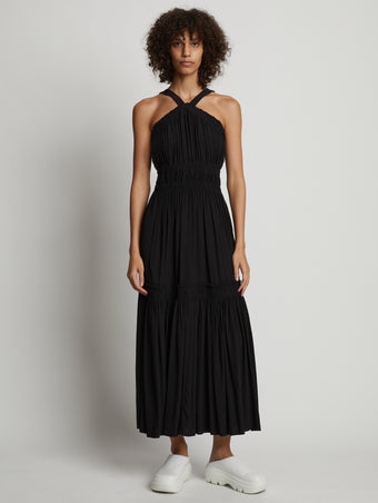 Front full length image of model wearing High Neck Dress in BLACK