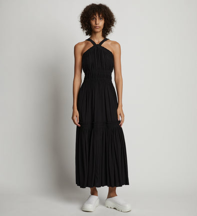 Front full length image of model wearing High Neck Dress in BLACK