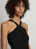 Detail image of model wearing High Neck Dress in BLACK