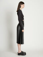 Side full length image of model wearing Matte Crepe Drawstring Top in BLACK