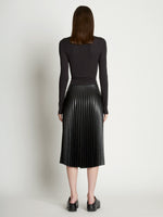 Back full length image of model wearing Matte Crepe Drawstring Top in BLACK