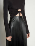 Detail image of model wearing Matte Crepe Drawstring Top in BLACK