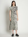Front full length image of model wearing Mixed Floral Short Sleeve Jersey Dress in PEARL/BLACK