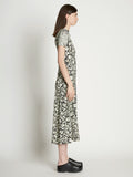 Side full length image of model wearing Mixed Floral Short Sleeve Jersey Dress in PEARL/BLACK
