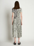Back full length image of model wearing Mixed Floral Short Sleeve Jersey Dress in PEARL/BLACK