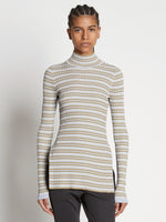 Front cropped image of model wearing Stripe Knit Turtleneck in PERIWINKLE MULTI