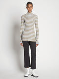 Front full length image of model wearing Stripe Knit Turtleneck in PERIWINKLE MULTI