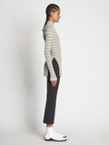 Side full length image of model wearing Stripe Knit Turtleneck in PERIWINKLE MULTI