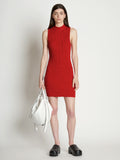 Front full length image of model wearing Sleeveless Cashfeel Mini Dress in VERMILLION