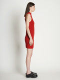 Side full length image of model wearing Sleeveless Cashfeel Mini Dress in VERMILLION