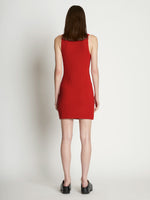 Back full length image of model wearing Sleeveless Cashfeel Mini Dress in VERMILLION