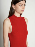 Detail image of model wearing Sleeveless Cashfeel Mini Dress in VERMILLION