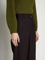 Detail image of model wearing Drapey Suiting Pocket Pants in BLACK