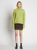 Front full length image of model wearing Fluffy Knit Turtleneck Sweater in AVOCADO/HONEYDEW