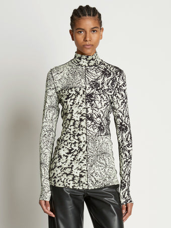 Front cropped image of model wearing Mixed Floral Jersey Top in PEARL/BLACK